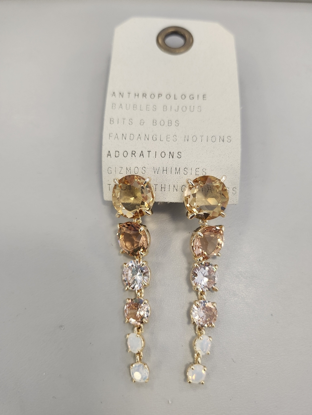 NWT Anthropologie Gold-Tone Multicolor Crystal Drop Earrings